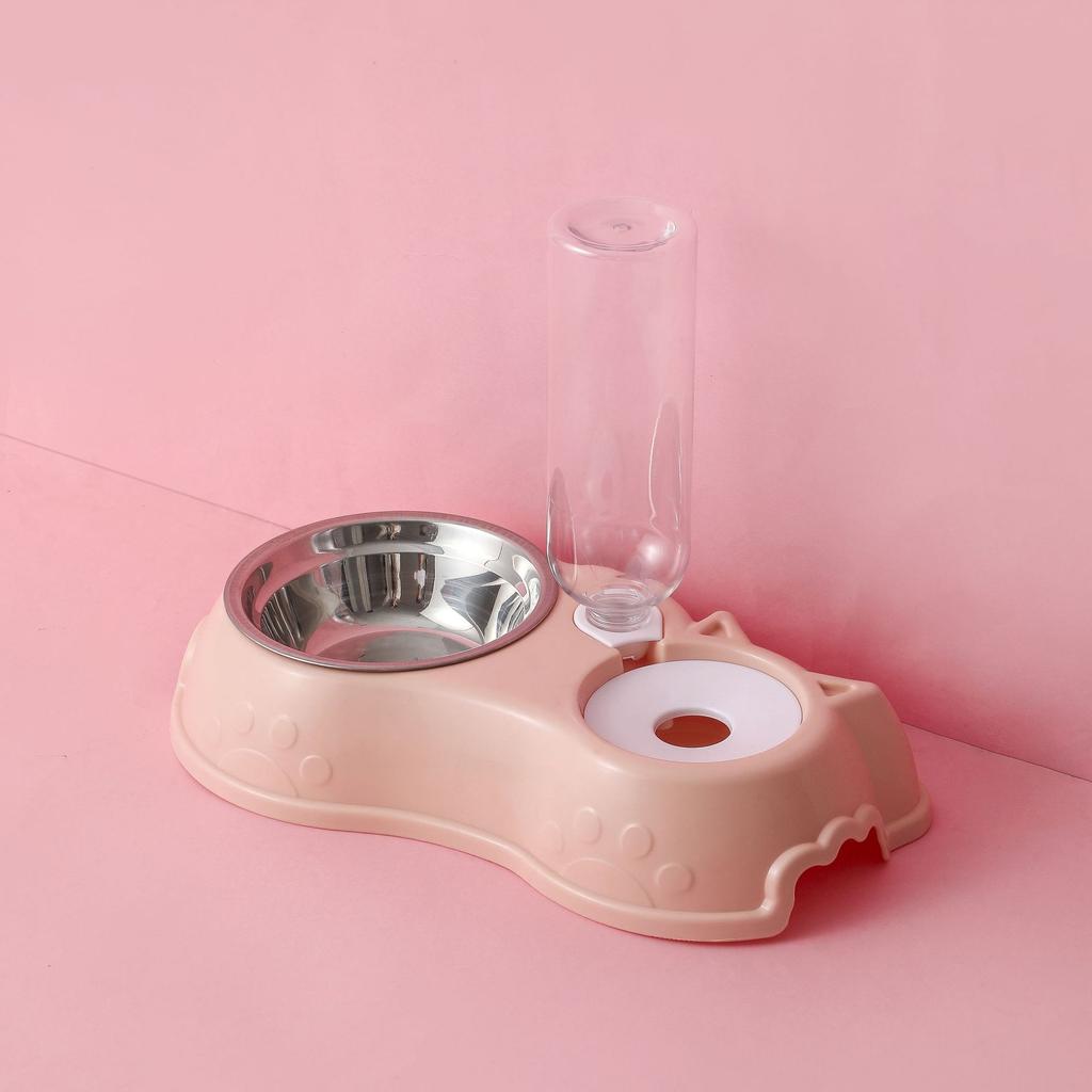 Andy Dog Bowl Cat Feeder Bowl With Dog Water Bottle Automatic Drinking Pet Bowl Cat Food Bowl Pet Stainless Steel Double  Bowl