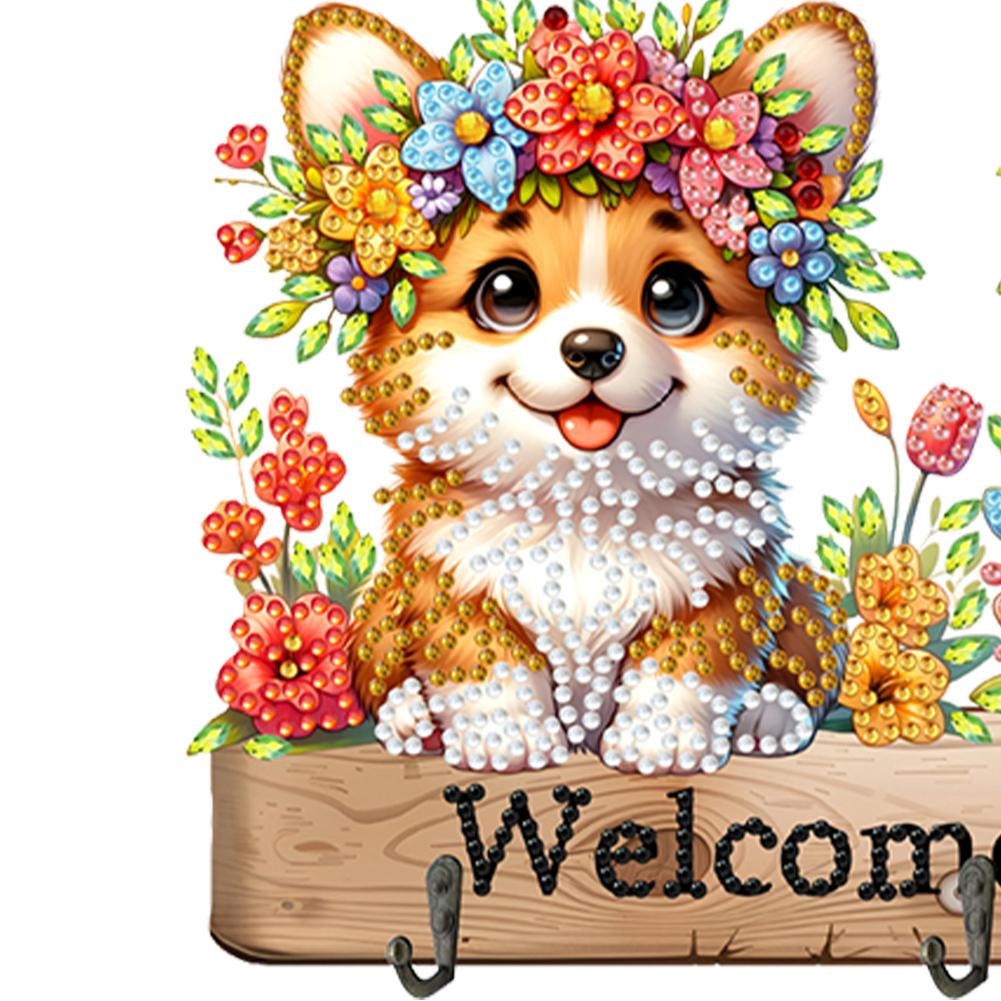 5D DIY Diamond Painting Art Hooks Dog Flower Cat Flower Dogs Wooden Hooks Diamond Painting Hook Rail for Home Office Decor