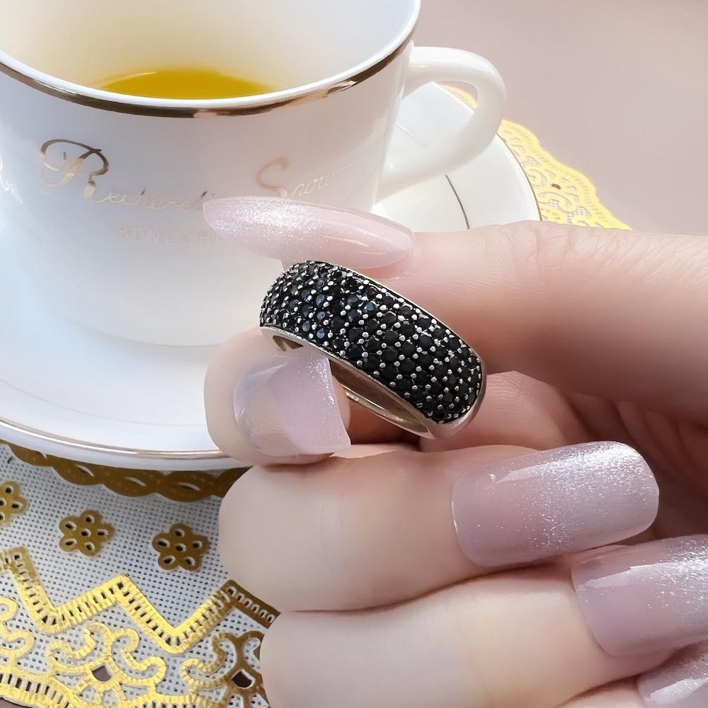 Schwarzer Pavé-Bandring, Europäischer Stil Klassischer Feinschmuck für Männer & Frauen Geschenk In Sterlingsilber