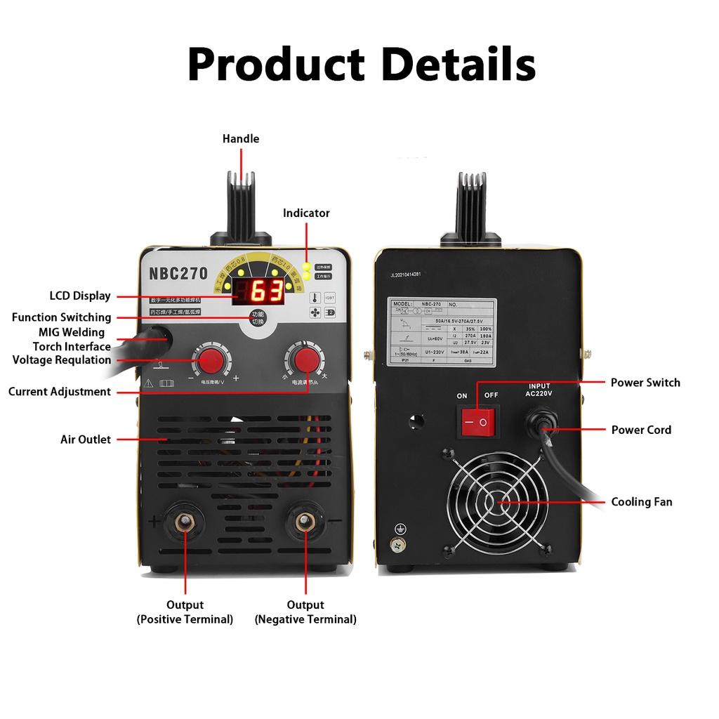 3 in 1  Mig Welding Machine Semi-Automatic Inverter Tig Argon Arc Gas-Less Mig Welder Synergy MIG ARC TIG Welder 31.5*15.5*23cm