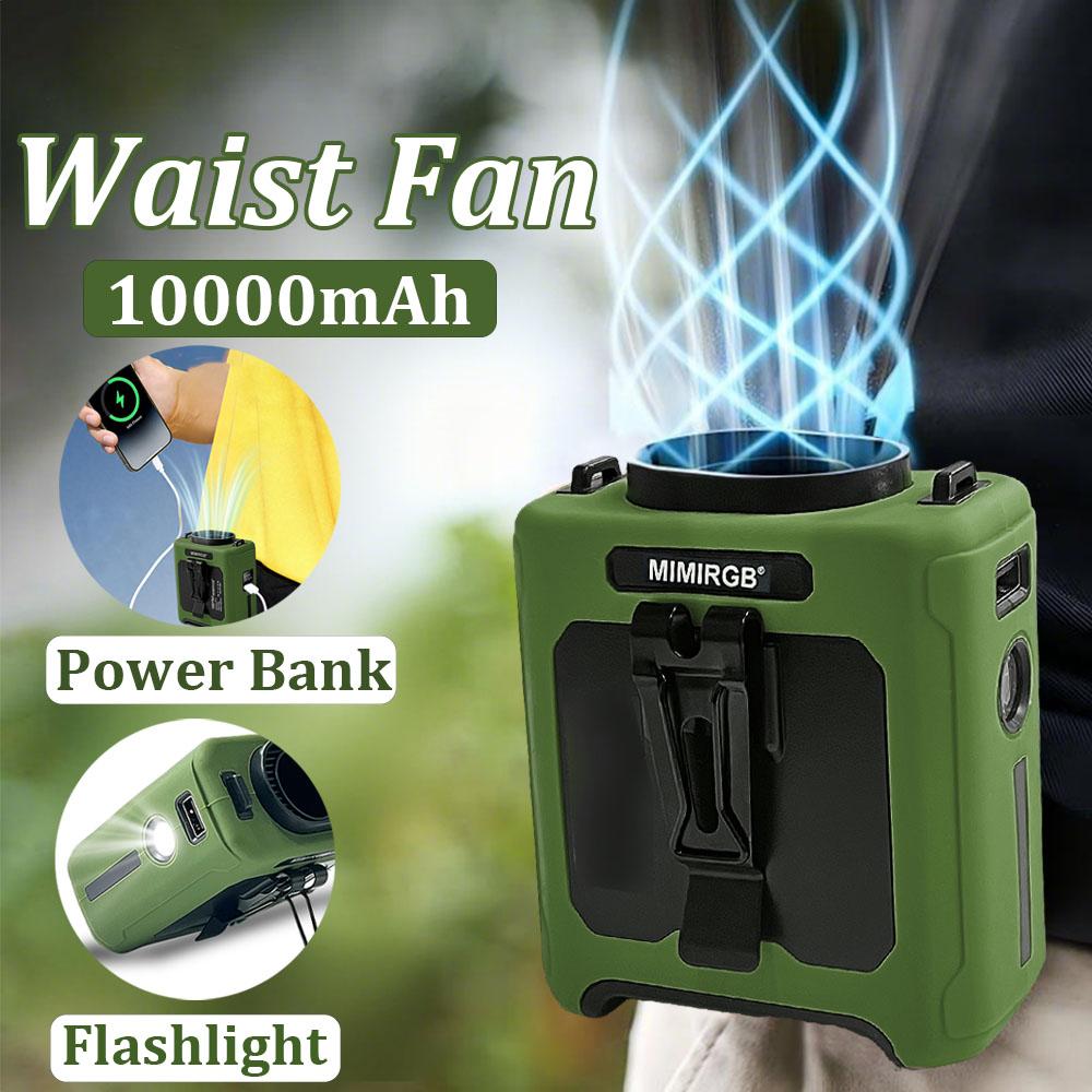 Portable Waist Fan Clip On,10000mAh Rechargeable Wearable Shirt Fan with Light,5 Speeds Belt Fans Cooling Fans for Outdoor