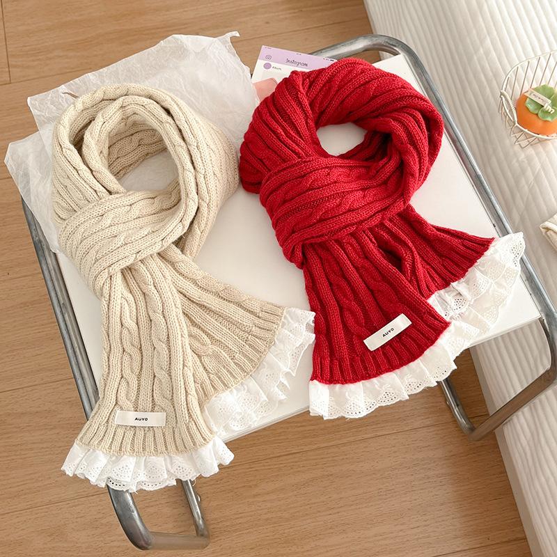 Winter style with thermal lace scarf knitted twist lace Korean student atmosphere scarf scarf