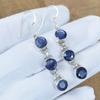 Solid 925 Sterling Silver Blue Sapphire Dyed Round Gemstone Handmade Dangler Earrings Gift For Her