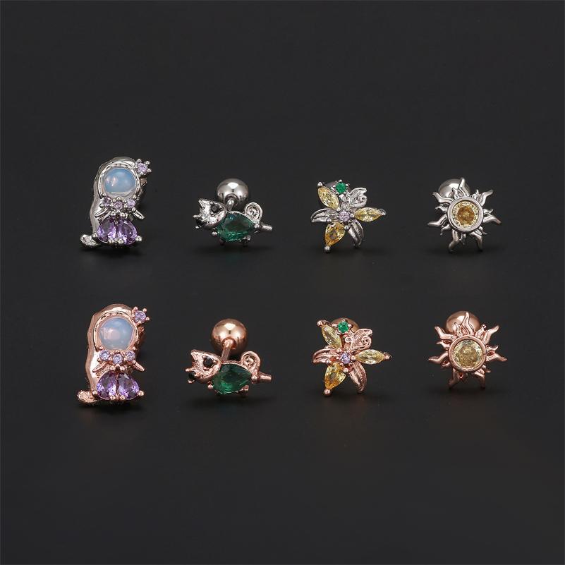One Piece Zirconia Flowers Princess Geometry Piercing Screw Stud Earrings for Women Girls Fashion Jewelry In Summer
