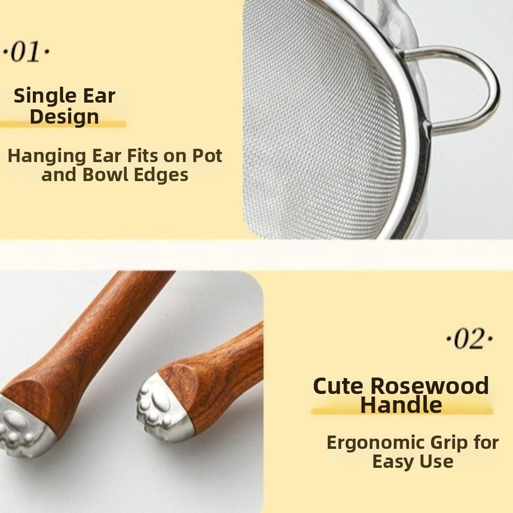 Food Grade Flour Filter Spoon Wooden Handle Kitchen Filter Handheld Sifter  Juice Filtering