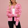 Women's Fashionable Round Neck Long Sleeved Heart-shaped Contrasting Button Casual Sweater Jacket