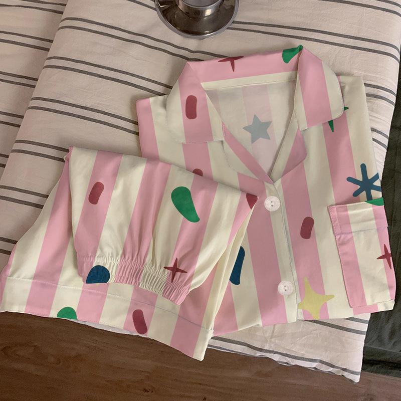 Damen Pyjama-Set im koreanischen Stil mit Cartoon-Polka-Dots – Kurzarm und Shorts, leichte Sommer-Homewear