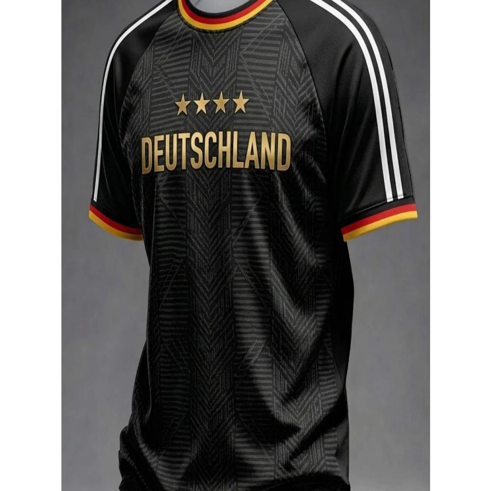 German football jersey, cool sports print fashion black sports top