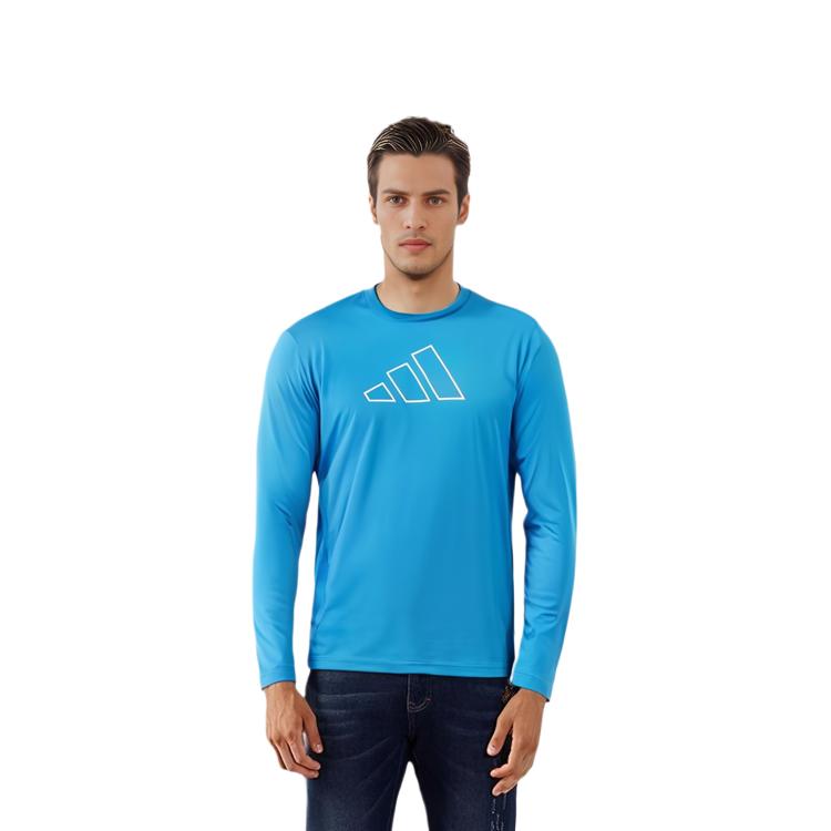 adidas Originals TI 3B LS TEE T Shirts Men's Blue Crew Neck Moderate Straight Fit IN9807