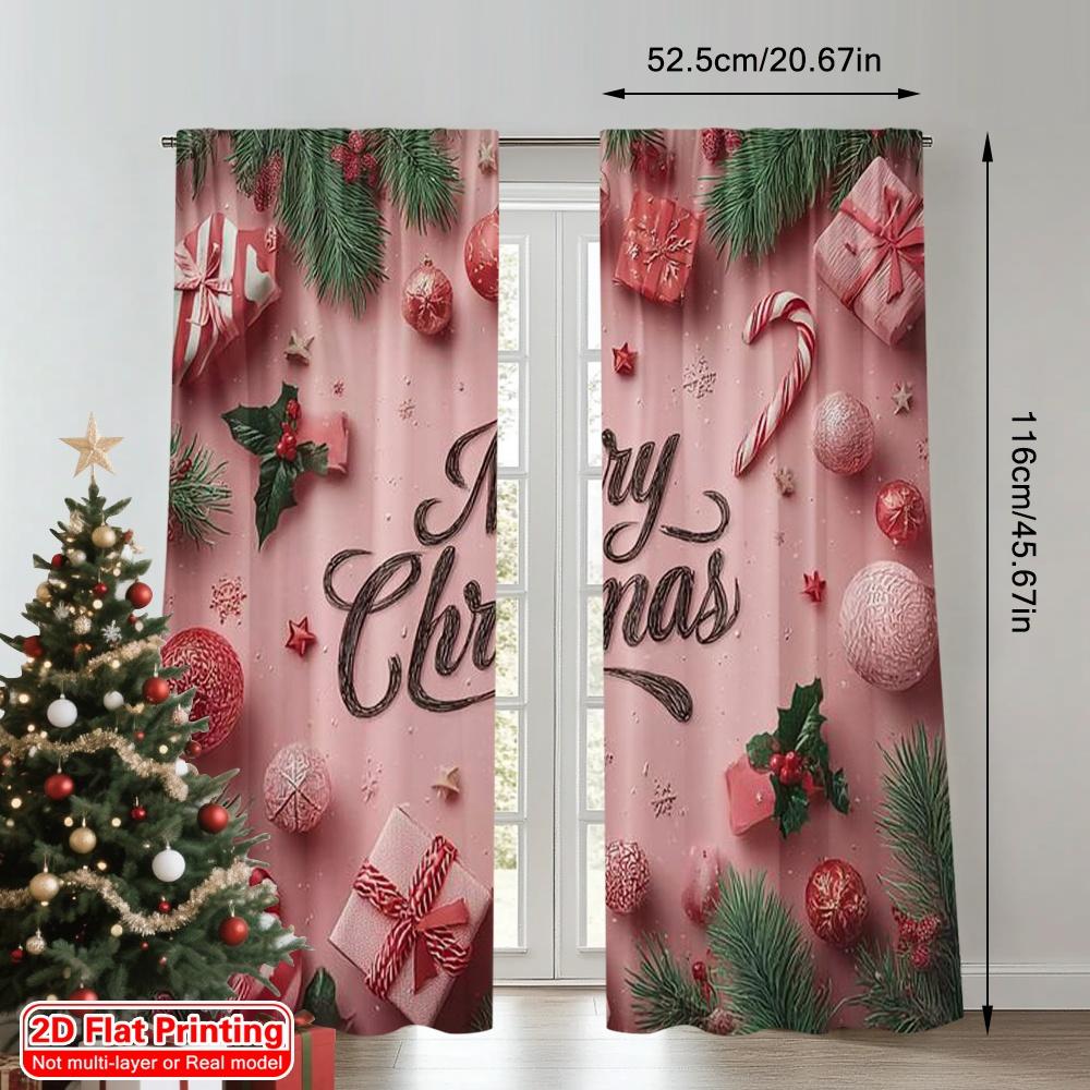 Set di 2 Tende di Natale a Stampa Piatta Canna di Zucchero Versatile Poliestere Senza Uso di Elettricità Tenda per la Casa Realizzata
