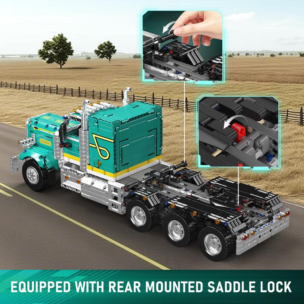 Mould King 13201 Zestaw do budowy ciężarówki, Model ciężarówki sterowany przez aplikację i RC, Zestaw klocków do budowy pojazdu przyczepy STEM, Kolekcjonerski