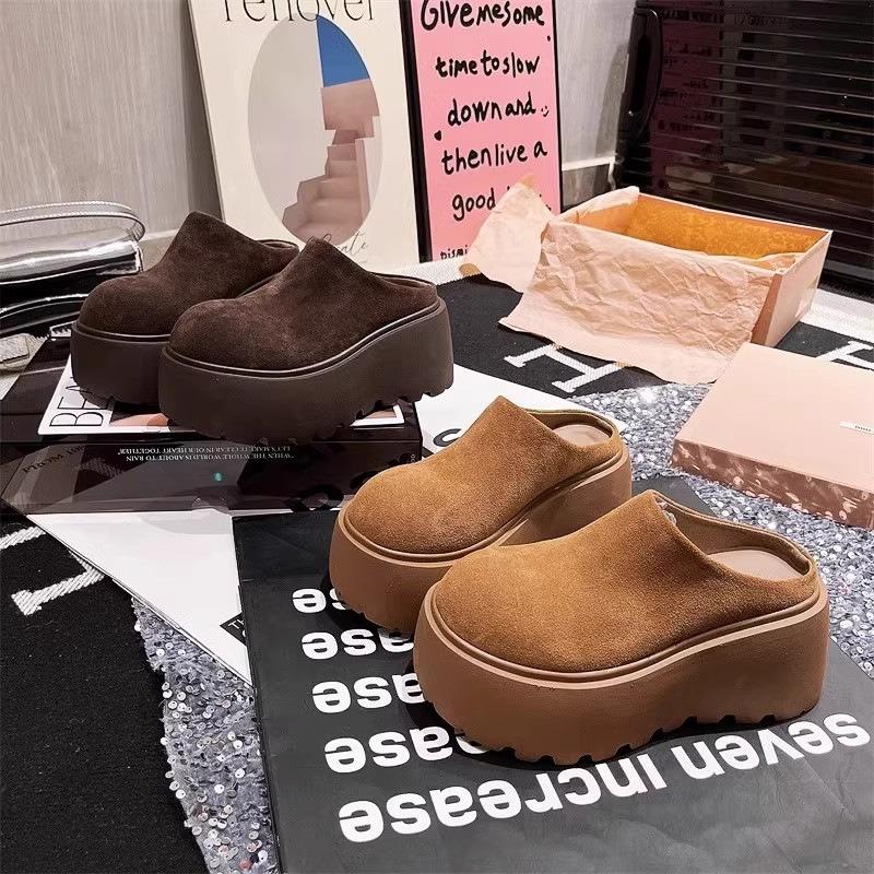 Big Head Bread Shoes Women's New Autumn and Winter Half-pedal Slippers Small Muffin Thick Bottom Increases