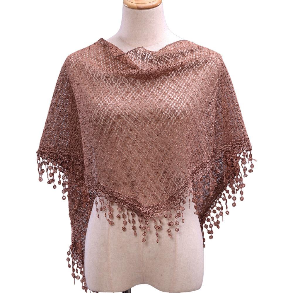 Breathable Tassels Lace Head Scarf Elegant Lace Flower Polyester Hollow Triangle Scarf Triangular Sequin Decor Scarf