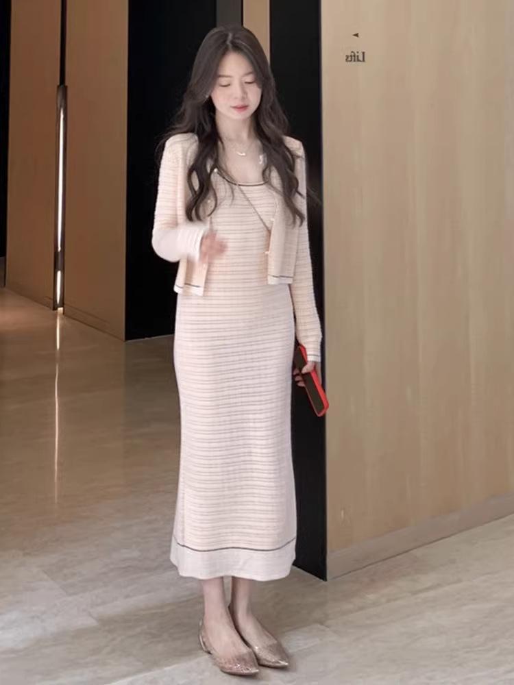 Women s Spring Pink Knit Cardigan & Camisole Dress Set - Chic 2026 Design Extra Large