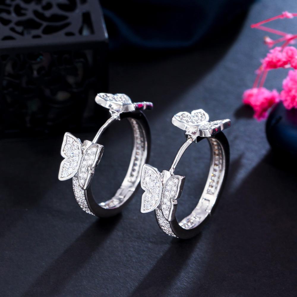 Small Butterfly With Diamond Ear Buckle Grid Flash Diamond Sweet Temperament Small Fragrant Wind Earrings Earrings Women'S Trend
