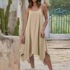Women's Summer Casual Solid Color Round Neck Adjustable Suspender Dress With Pockets