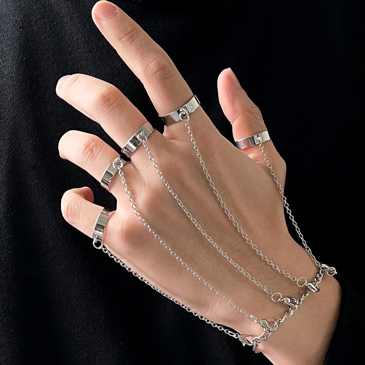 

Punk Cool Hip Hop Chain Rings for Women Five Finger Multiple Connected Detachable Chain Link Rings Bracelet Summer Jewelry Gift adjustable