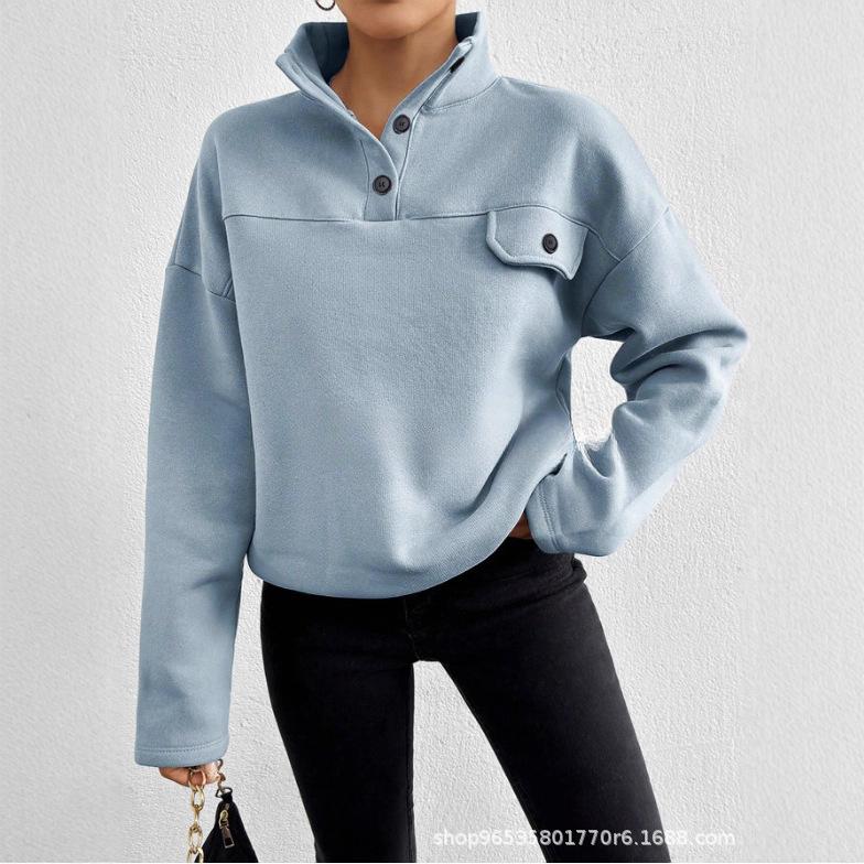 Women's Casual Button-Up Shirt with Chest Pocket, Multiple Colors, Grey, Red, Light Blue, Black