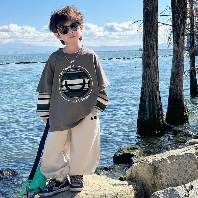 

Boys 2025 Autumn Cool Two-in-One Long-Sleeve Cotton T-Shirt 110 cm сірий колір