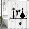 Black Cartoon Cat Shower Curtain, Bathroom Decorative Shower Curtain, Waterproof Shower Curtain with Hooks