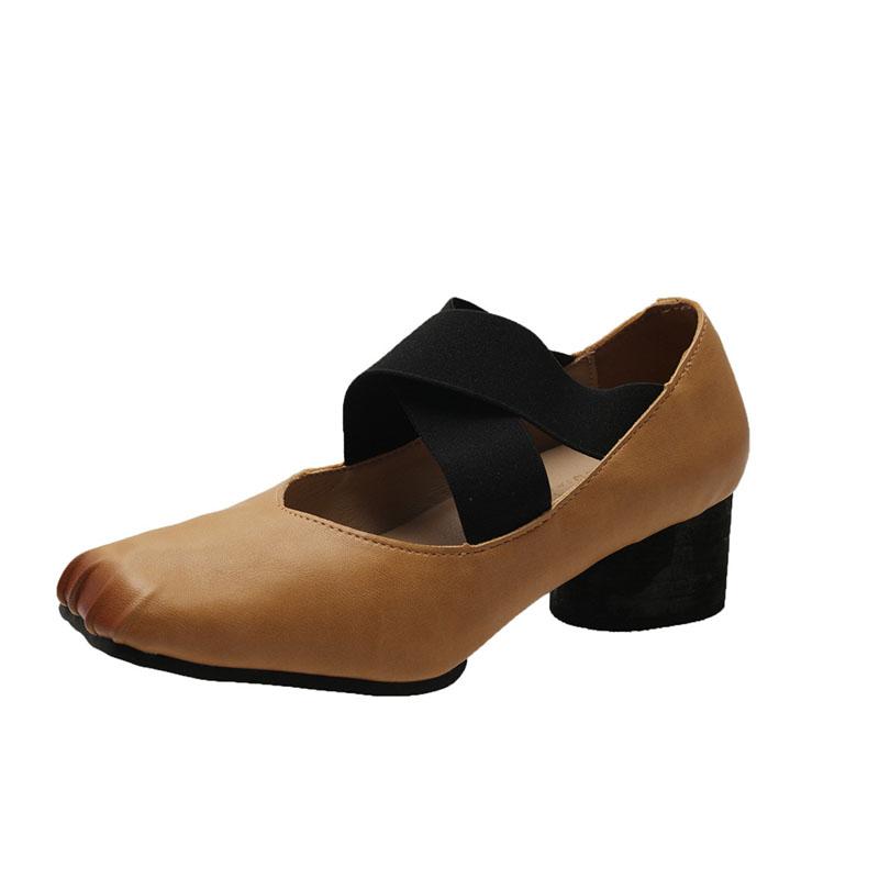Fashion Comemore Medium Thick Heel Ballet Mary Jane Women's Shoes Fashion Shallow Mouth Square Toe Pumps Cross Strap Heels for Women