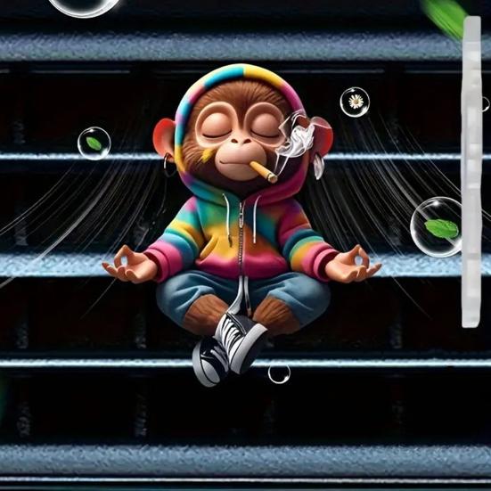 Auto Lufterfrischer Clips Niedlicher Affe Acryl Auto Lüftungsklemme mit Duftschwamm 2D Klimaanlagen Clip Dekoration für Armaturenbrett Neuheit Geschenk für Auto