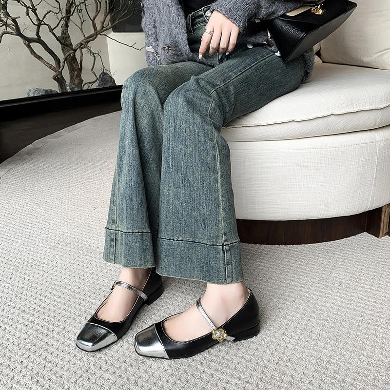 Fashion Spring New Coarse Heel Shoes Women's Round Head Shallow Mouth Splicing Anti-slip Wear-resistant Single Shoes