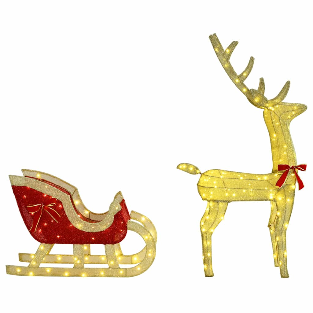 Reindeer Pulled Sled Warm White 151 X 28 X 128.5 Cm Fabric