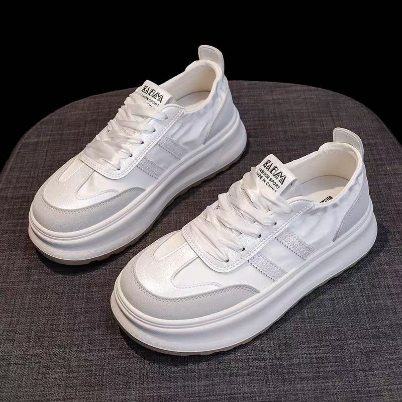 

Туфли-маффин на толстой подошве, шелк и атлас, национальный стиль, маленькие мужские туфли на толстой подошве, маленькие белые туфли, женская обувь весна 2025 года, универсальная повседневная обувь для сёрфинга 40