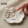 Small Item Organizer 3D Printed Floral Jewelry Tray with Wavy Edge, Carving Flower Earrings Ring Holder Necklace Dish Tray, Decorative