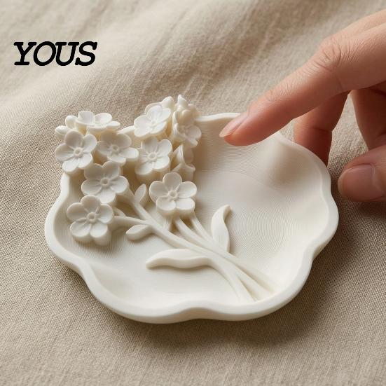 Small Item Organizer 3D Printed Floral Jewelry Tray with Wavy Edge, Carving Flower Earrings Ring Holder Necklace Dish Tray, Decorative