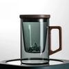 Hohe Borosilikatglas Teetasse mit Bambusdeckel Büro Filter Verdickter Teefilter Tasse