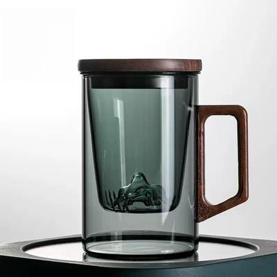 High Borosilicate Glass Tea Cup with Bamboo Lid Office Filter Thickened Tea Infuser Cup