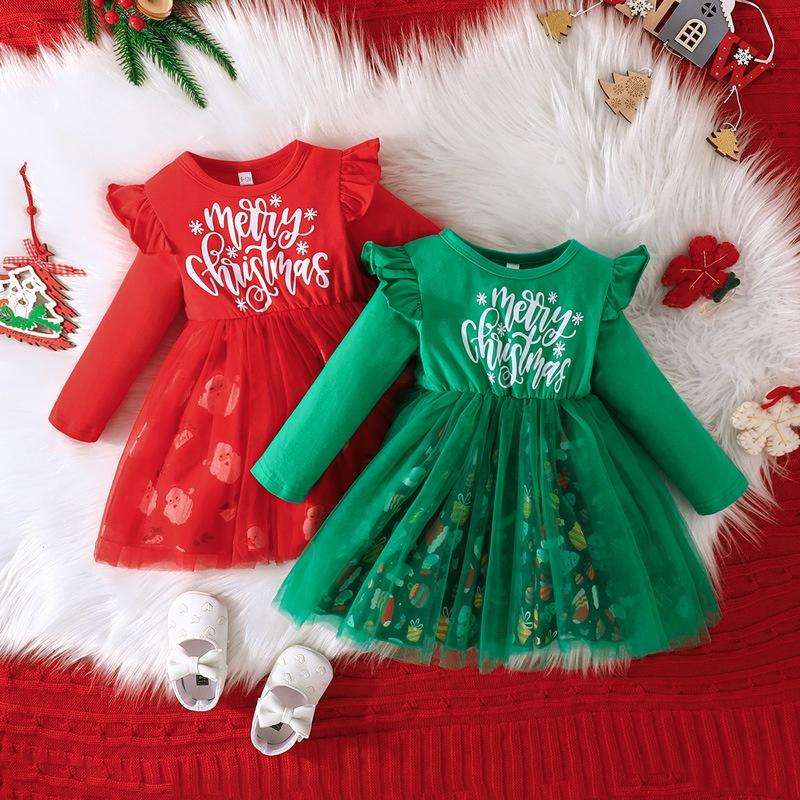 Baby Weihnachtskleid für Mädchen Cartoon Weihnachtsmann Kleider Festival Party Kleid Frohe Weihnachten Babykleidung Mädchen Weihnachtskleid