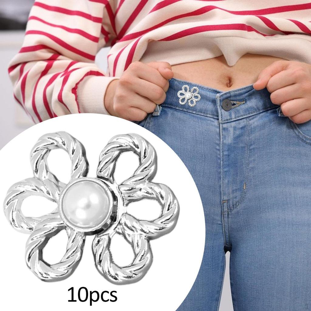 10 Pieces Jeans Tighten Waist Buckles Flower Buttons Replacement Women Compact Elegant