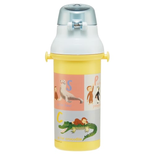 Skater Children's Water Bottle, 480ml, Direct Drinking, Plastic, One-Touch Operation, Dishwasher Safe, Made in Japan, Curious George ZOO Design, for B