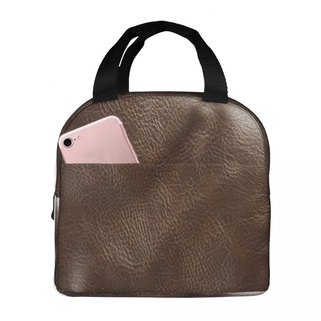 Brown Cowhide Cow Skin Print Insulated Lunch Bag for Women Kids Portable Food Boxes Thermal Lunch Box Tote