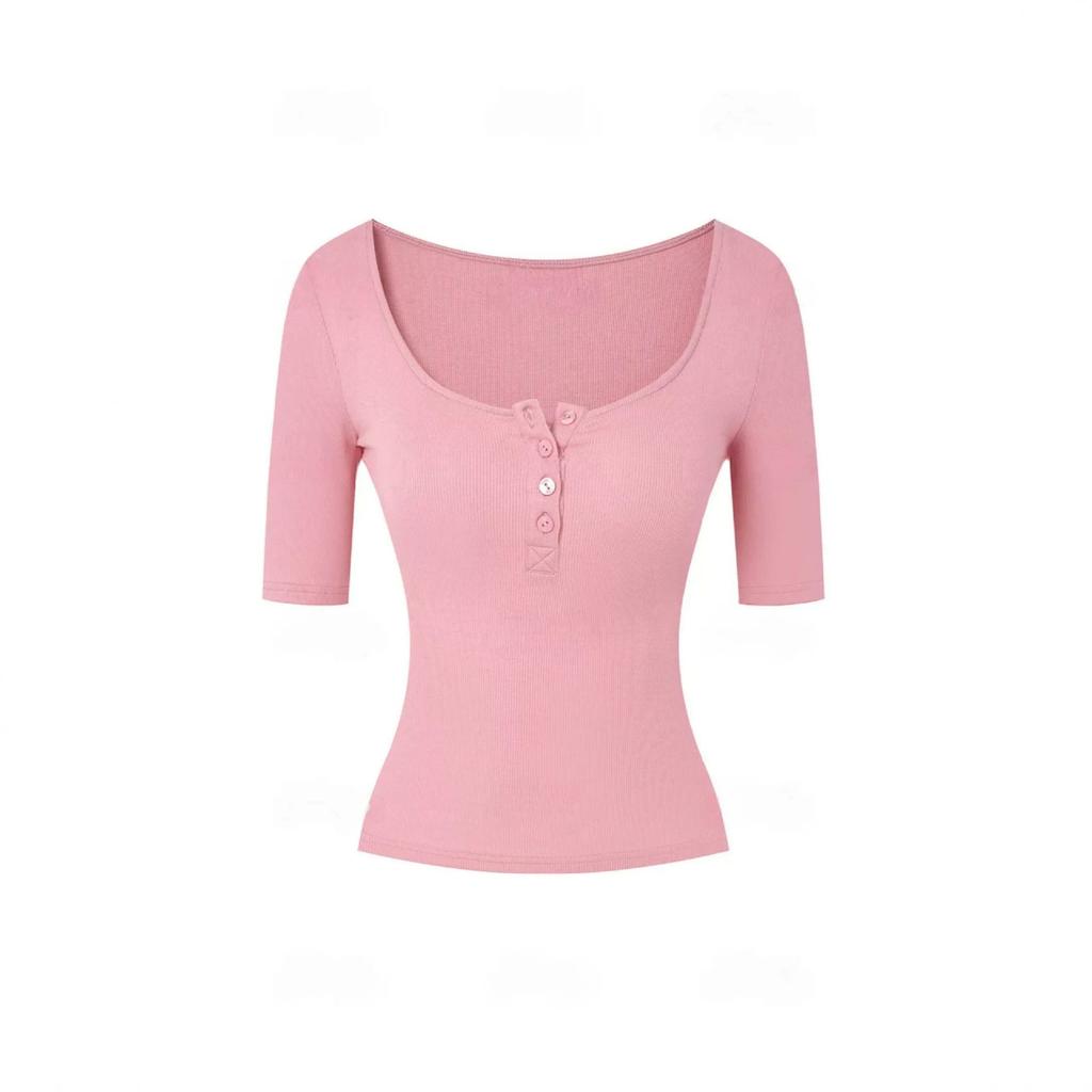 Pure Desire Sweet Spice Girl Versatile T-shirt Women's Summer New Tight Short-sleeved Korean Chic Chic Button-up Top