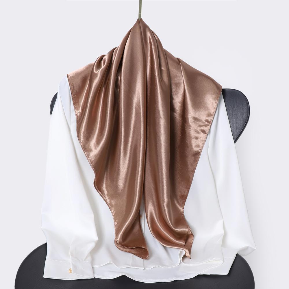Classic Solid Colour Silk Scarf Women's Trendy Peplum Shawl Simulation Silk Wrap Turban 90cm Square Scarf