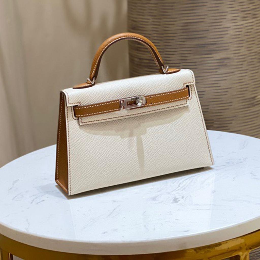 Haute Couture Palm Pattern KL Bag 25cm Second Generation Contrasting Color Half-hand Leather Shoulder Crossbody Bag Women's Mini