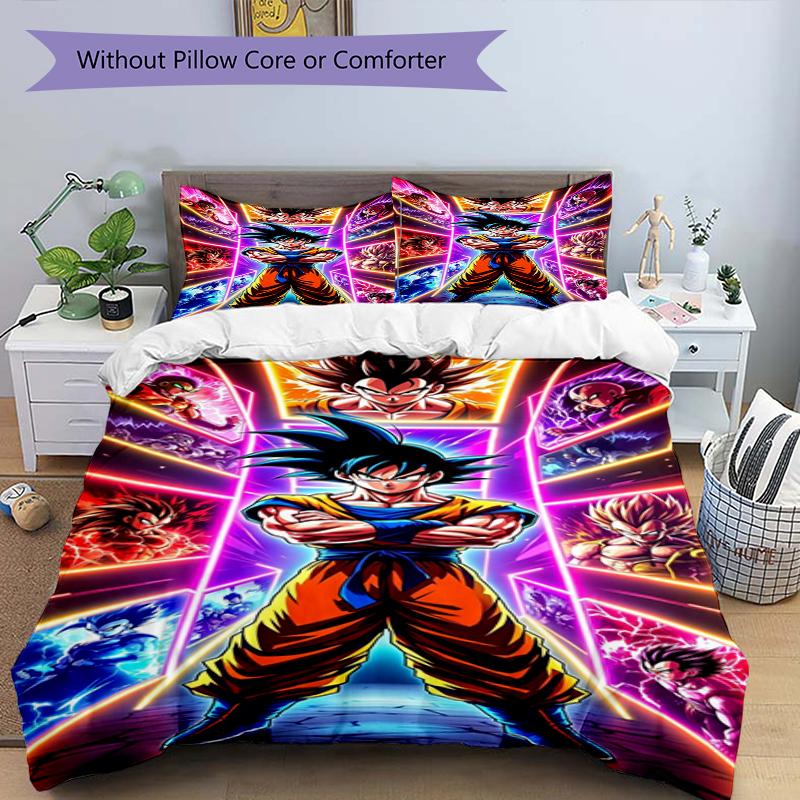 Dragon Ball Heroes Design Bed Bedding Set 1 Duvet Cover + 2 Pillowcases Soft Breathable Household Bed Linens