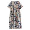 Summer Cotton and Linen Printed Round Neck Short Sleeved Dress for Women