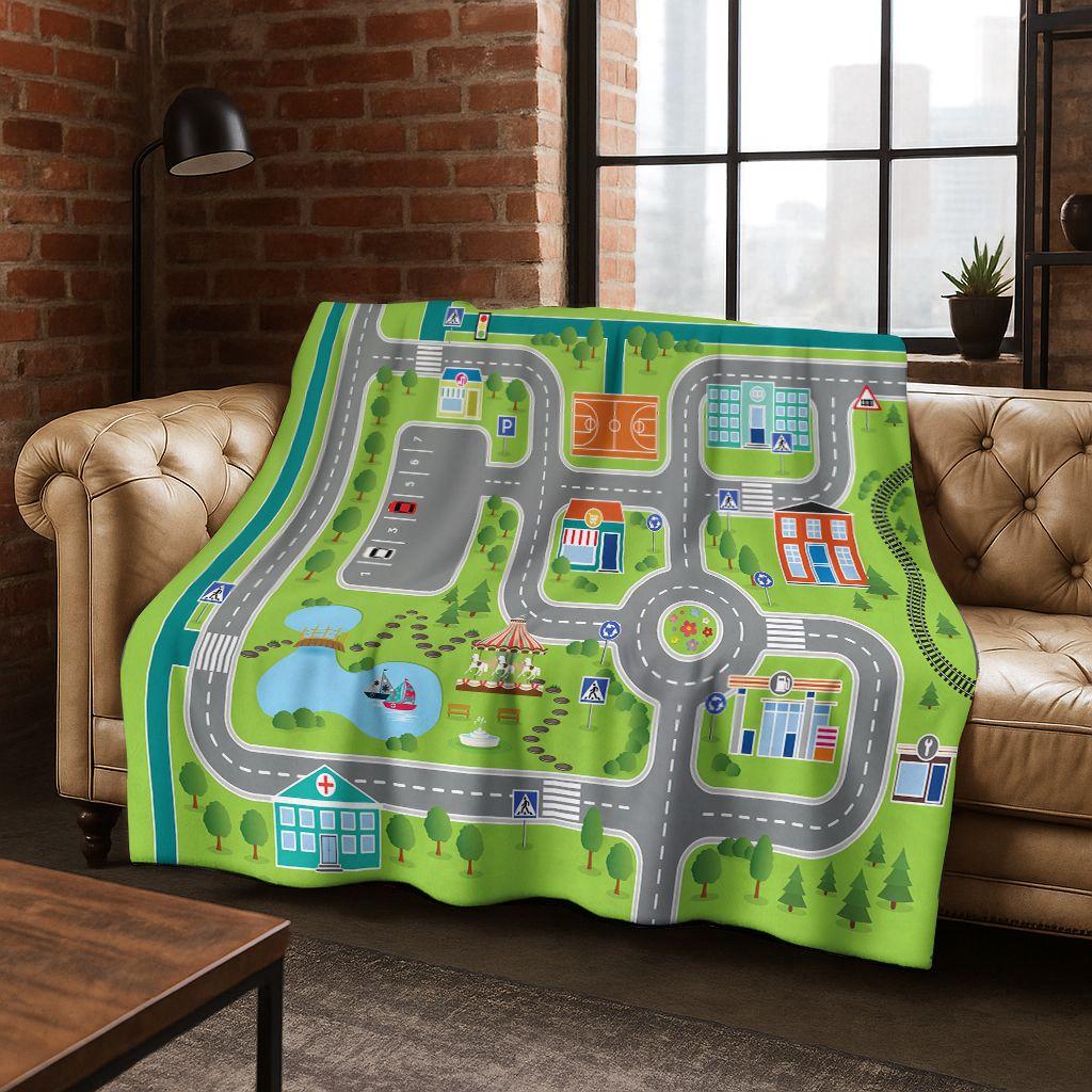Dětská městská silniční doprava Učící hra Flanelová deka, Útulná měkká přehozová deka na doma do ložnice postele pohovky Kryt Dárek pro děti