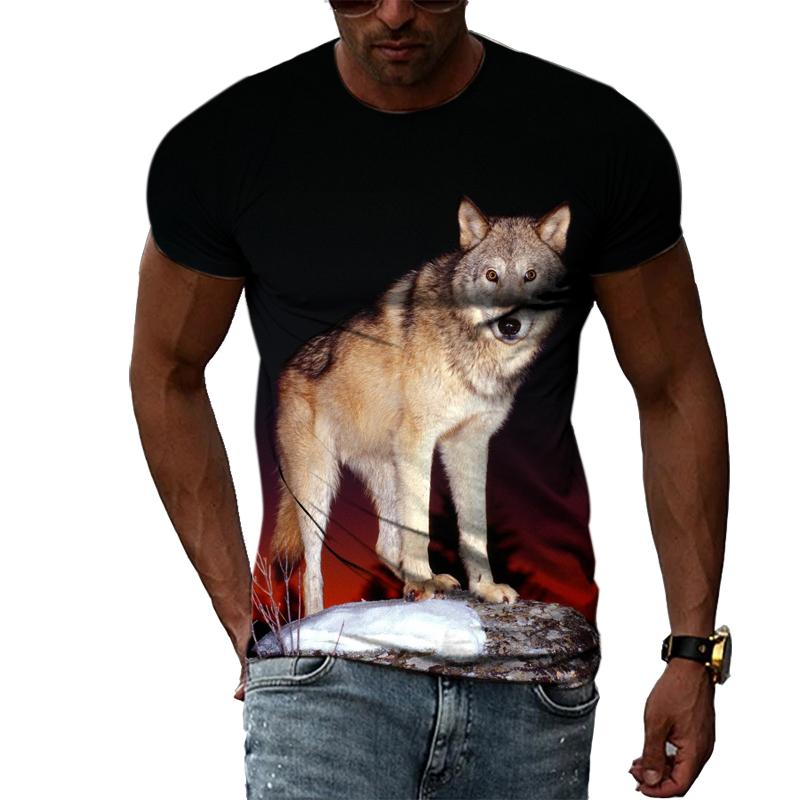 Casual Men's Animal Print T-shirt Hip-hop Elements Street Trend Round Neck Dress Personality Fashion New Summer Short Sleeve Top