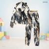 Boys Girls Blue White Printed Hooded Long Sleeve Sweatshirt Cuffed Pants Two Piece Set