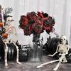 Silk Black Spiders Rose Bouquets Flexible Stalk Floral Arrangement Decoration For Halloween Weddings Event