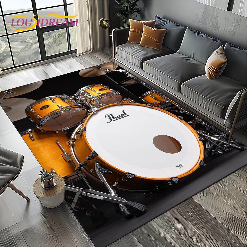 3D Cymbal DW Drum Kit Drum Set Music Instruments Carpet Rug for Living Room Bedroom Home Sofa Decoration,Kids Non-slip Floor Mat