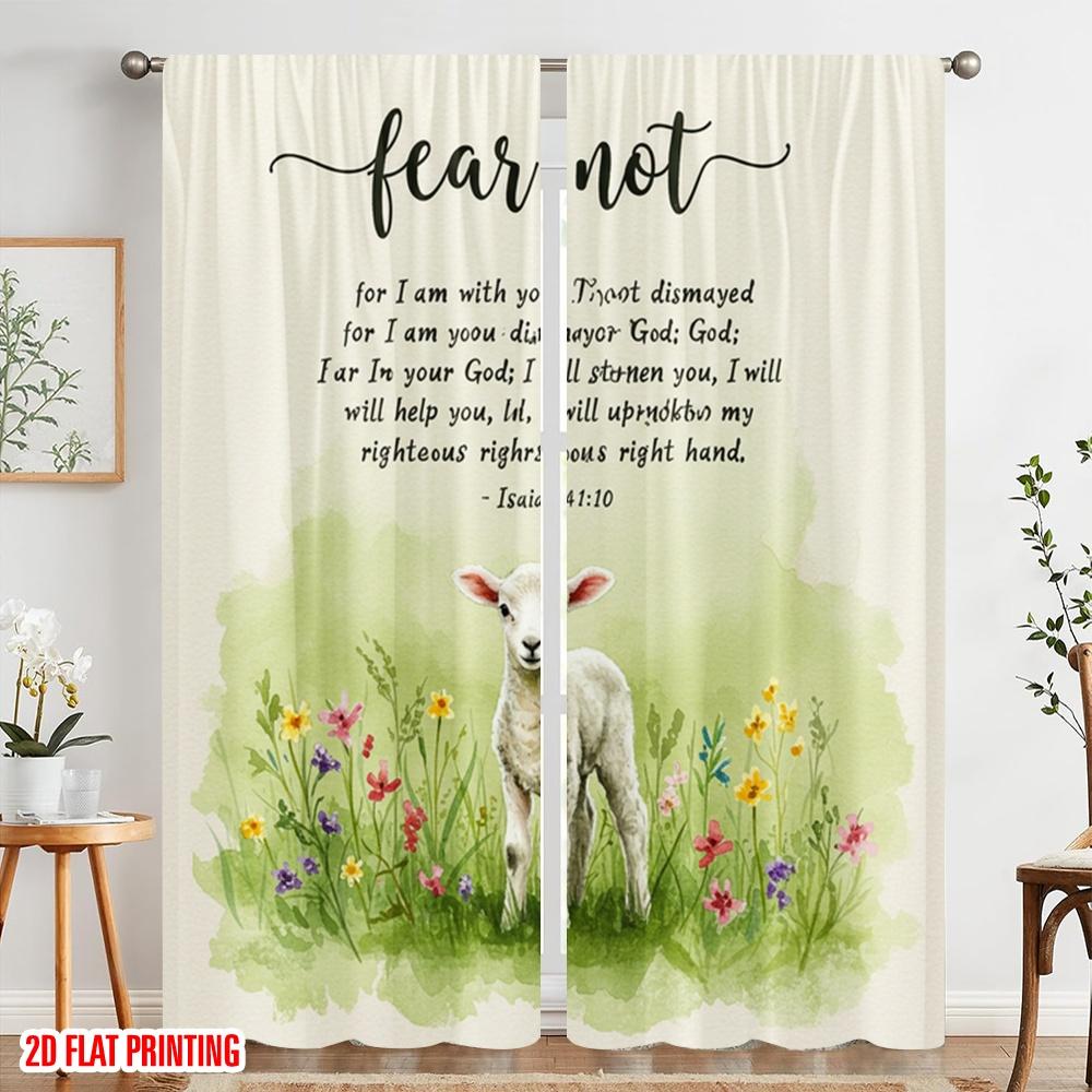 2pcs 2D Flat Printing Curtain Fear Not Lamb God Strengthen Polyester Without Electricity Seasonal Party & Holiday Decor Perfect