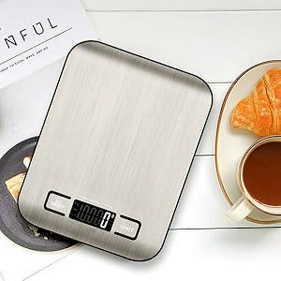 

Stainless Steel Electronic Kitchen Scale, 10kg Capacity, Precise Gram Weight for Food and Baking.