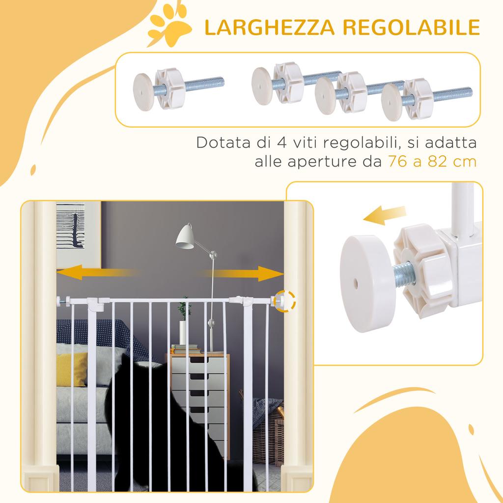Cancello di Sicurezza Espandibile per Animali Facile Installazione con Supporti a Pressione Acciaio Resistente con Finitura Verniciata a Polvere Bianco 76x76-82cm